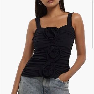 River Island Black Ruched Camisole with Floral Appliqués